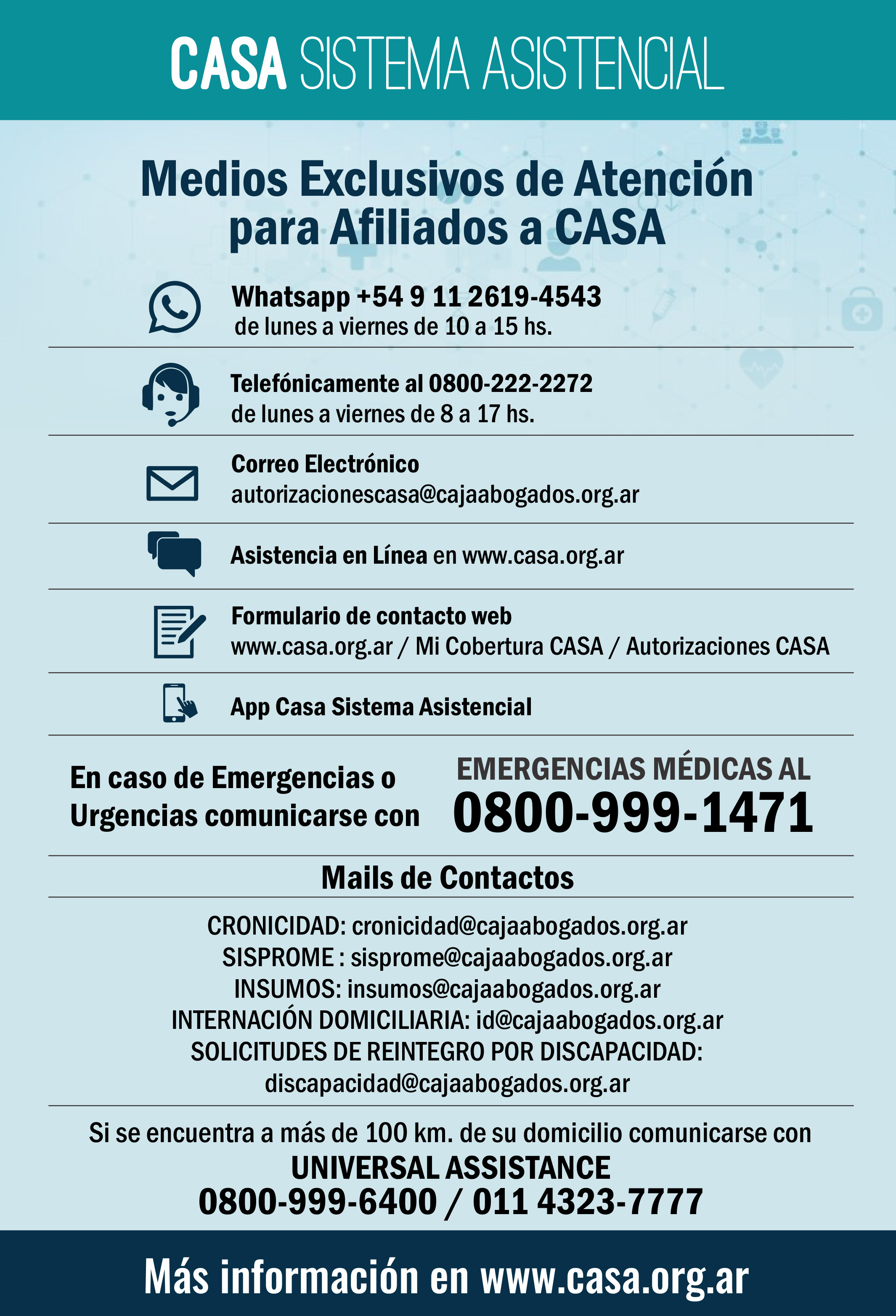 Medios de contacto CASA